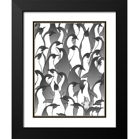Penguin Family I Black Modern Wood Framed Art Print with Double Matting by Swinford, Charles