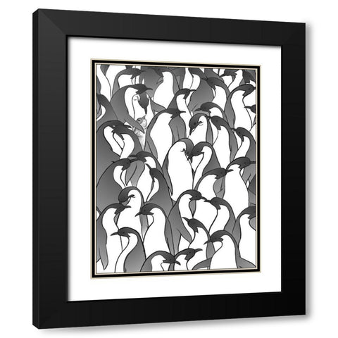 Penguin Family II Black Modern Wood Framed Art Print with Double Matting by Swinford, Charles