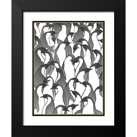 Penguin Family II Black Modern Wood Framed Art Print with Double Matting by Swinford, Charles