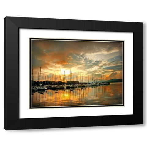 Marina Sunrise II Black Modern Wood Framed Art Print with Double Matting by Head, Danny