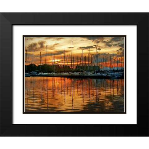 Marina Sunrise III Black Modern Wood Framed Art Print with Double Matting by Head, Danny