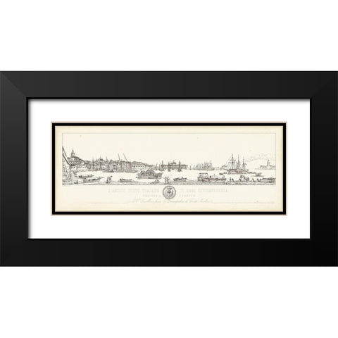 Antique Seaport I Black Modern Wood Framed Art Print with Double Matting by Aquaroni, Antonio