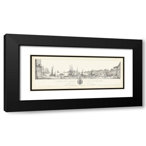 Antique Seaport II Black Modern Wood Framed Art Print with Double Matting by Aquaroni, Antonio