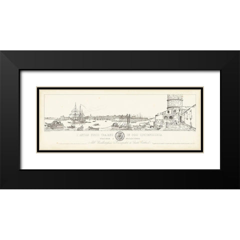 Antique Seaport III Black Modern Wood Framed Art Print with Double Matting by Aquaroni, Antonio