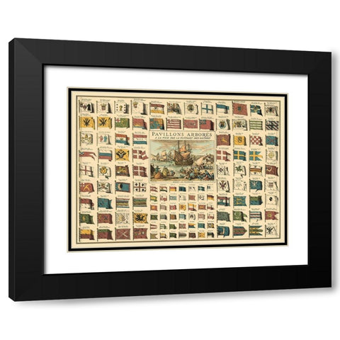 Display of Flags Black Modern Wood Framed Art Print with Double Matting by unknown