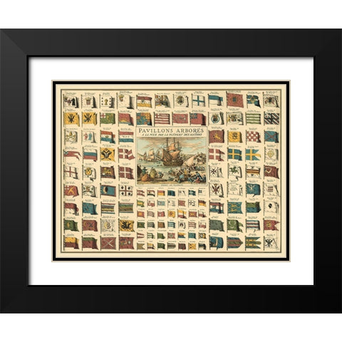 Display of Flags Black Modern Wood Framed Art Print with Double Matting by unknown