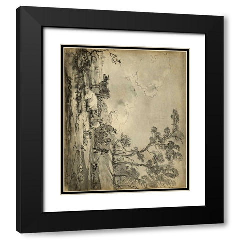 Pastoral Etching II Black Modern Wood Framed Art Print with Double Matting by Unknown