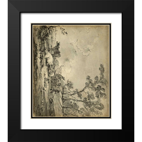 Pastoral Etching II Black Modern Wood Framed Art Print with Double Matting by Unknown