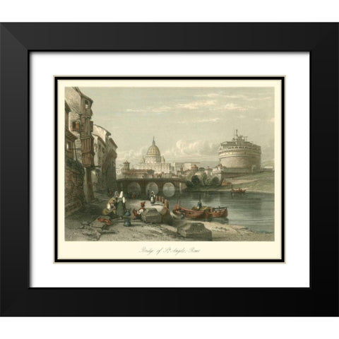 Bridge of St. Angelo Rome Black Modern Wood Framed Art Print with Double Matting by Mayor Irton