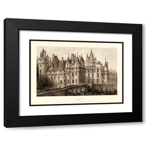 Sepia Chateaux II Black Modern Wood Framed Art Print with Double Matting by Petit, Victor