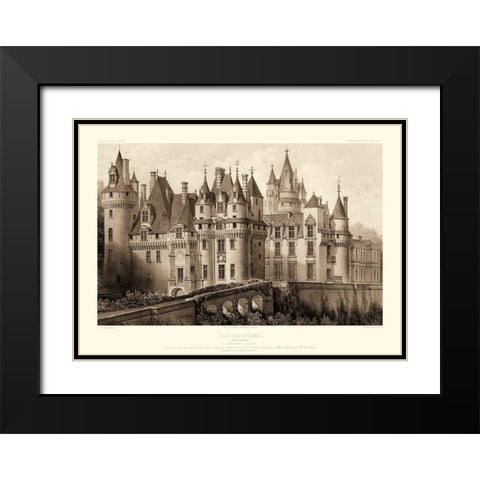 Sepia Chateaux II Black Modern Wood Framed Art Print with Double Matting by Petit, Victor