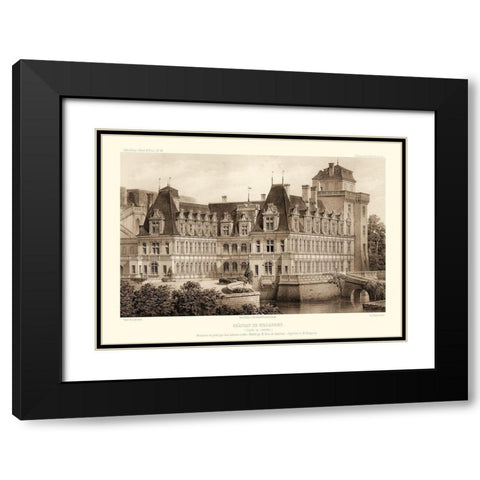 Sepia Chateaux IV Black Modern Wood Framed Art Print with Double Matting by Petit, Victor