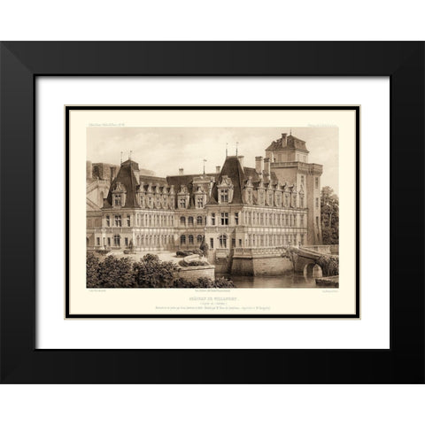 Sepia Chateaux IV Black Modern Wood Framed Art Print with Double Matting by Petit, Victor