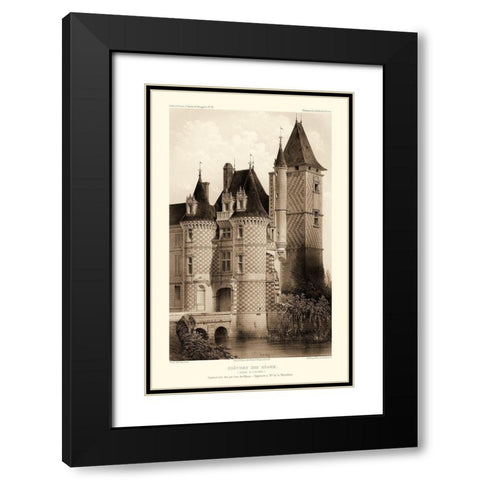 Sepia Chateaux VII Black Modern Wood Framed Art Print with Double Matting by Petit, Victor