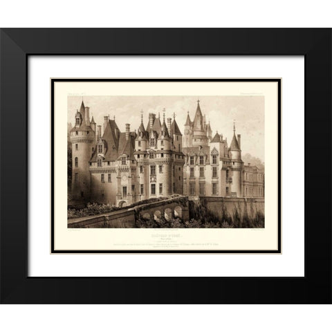 Petite Sepia Chateaux II Black Modern Wood Framed Art Print with Double Matting by Petit, Victor