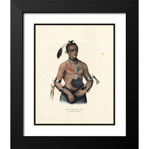 A Winnebago Chief Black Modern Wood Framed Art Print with Double Matting by McKenney and Hall
