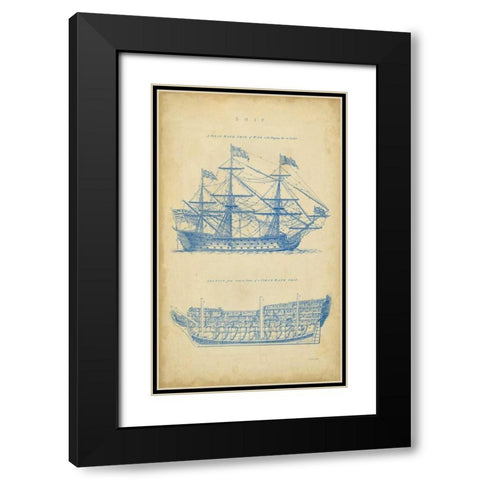 Vintage Ship Blueprint Black Modern Wood Framed Art Print with Double Matting by Chambers
