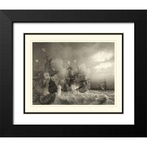 Ships at Sea I Black Modern Wood Framed Art Print with Double Matting by Gudin
