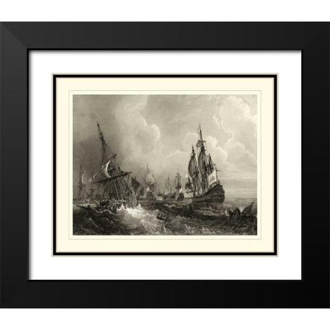 Ships at Sea II Black Modern Wood Framed Art Print with Double Matting by Gudin