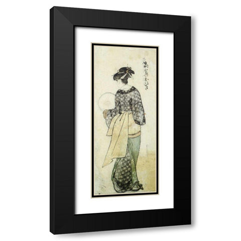 Back View of Ohisa Black Modern Wood Framed Art Print with Double Matting by Utamaro