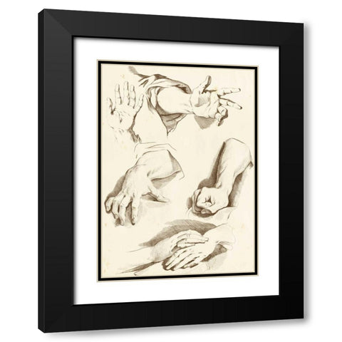 Study of Hands Black Modern Wood Framed Art Print with Double Matting by Diderot