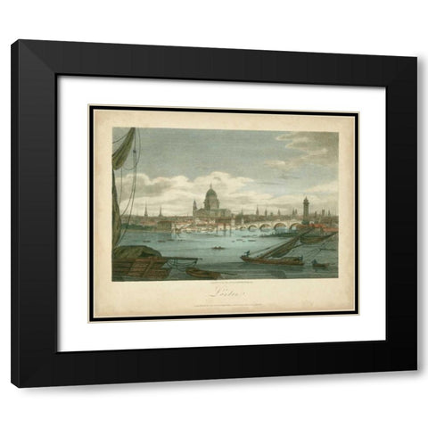 View of London Black Modern Wood Framed Art Print with Double Matting by Greig, J.