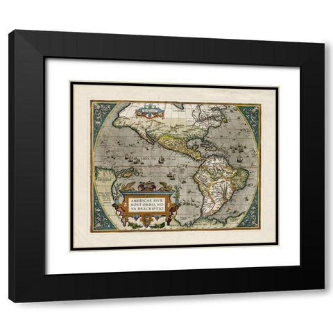 Novi Orbis Map Black Modern Wood Framed Art Print with Double Matting by Unknown