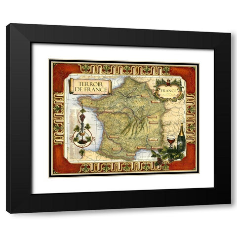 Wine Map of France on CGP Black Modern Wood Framed Art Print with Double Matting by Unknown