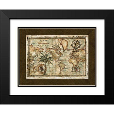 World Map with Globe  Black Modern Wood Framed Art Print with Double Matting by Unknown