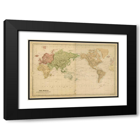 The World-on Mercators Projection Black Modern Wood Framed Art Print with Double Matting by Vision Studio