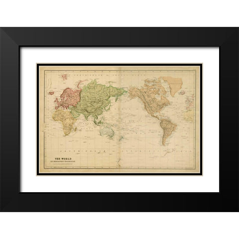 The World-on Mercators Projection Black Modern Wood Framed Art Print with Double Matting by Vision Studio