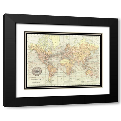 World Map II Black Modern Wood Framed Art Print with Double Matting by Vision Studio