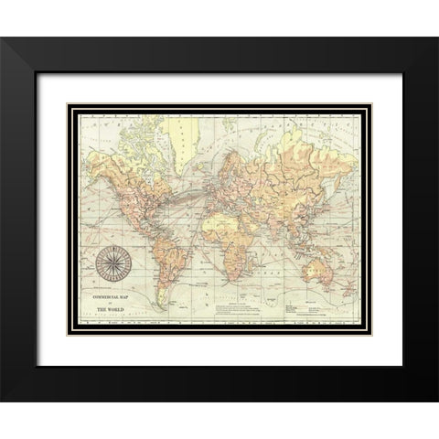 World Map II Black Modern Wood Framed Art Print with Double Matting by Vision Studio