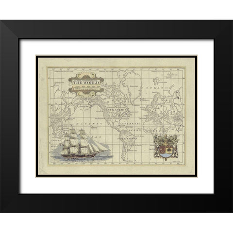 Antique Map of the World Black Modern Wood Framed Art Print with Double Matting by Vision Studio