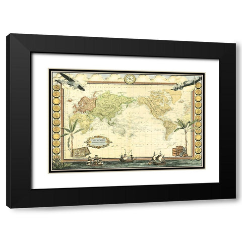 Adventure Map Black Modern Wood Framed Art Print with Double Matting by Vision Studio