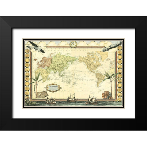 Adventure Map Black Modern Wood Framed Art Print with Double Matting by Vision Studio