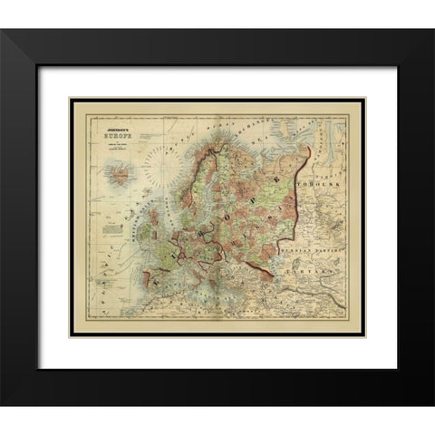 Antique Map of Europe  Black Modern Wood Framed Art Print with Double Matting by Johnson