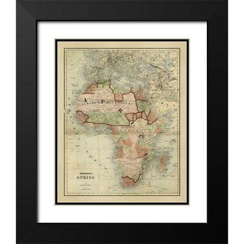 Antique Map of Africa Black Modern Wood Framed Art Print with Double Matting by Johnson