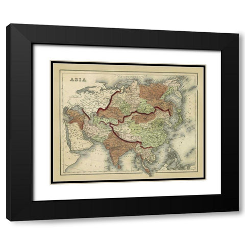 Antique Map of Asia Black Modern Wood Framed Art Print with Double Matting by Johnson