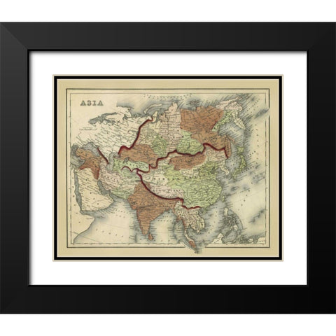 Antique Map of Asia Black Modern Wood Framed Art Print with Double Matting by Johnson