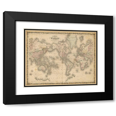 Johnsons Map of the World Black Modern Wood Framed Art Print with Double Matting by Johnson