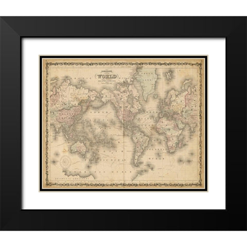 Johnsons Map of the World Black Modern Wood Framed Art Print with Double Matting by Johnson