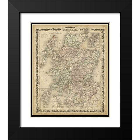 Johnsons Map of Scotland Black Modern Wood Framed Art Print with Double Matting by Johnson