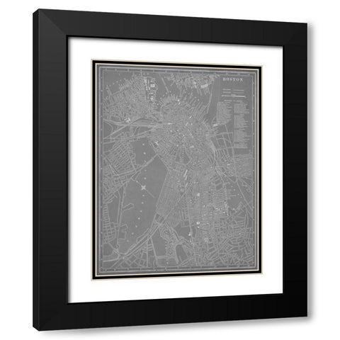 City Map of Boston Black Modern Wood Framed Art Print with Double Matting by Vision Studio