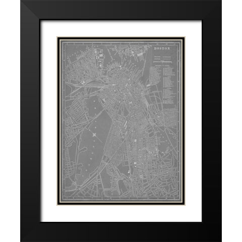 City Map of Boston Black Modern Wood Framed Art Print with Double Matting by Vision Studio