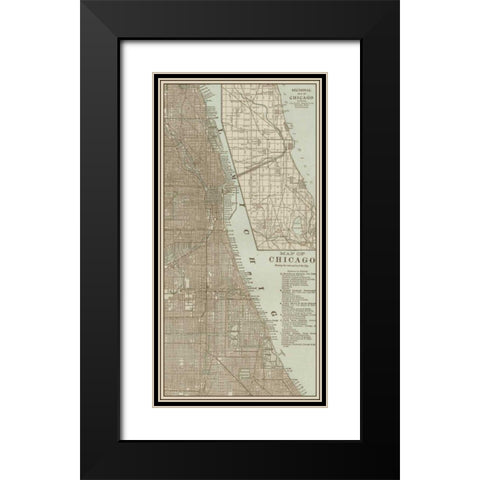 Tinted Map of Chicago Black Modern Wood Framed Art Print with Double Matting by Vision Studio