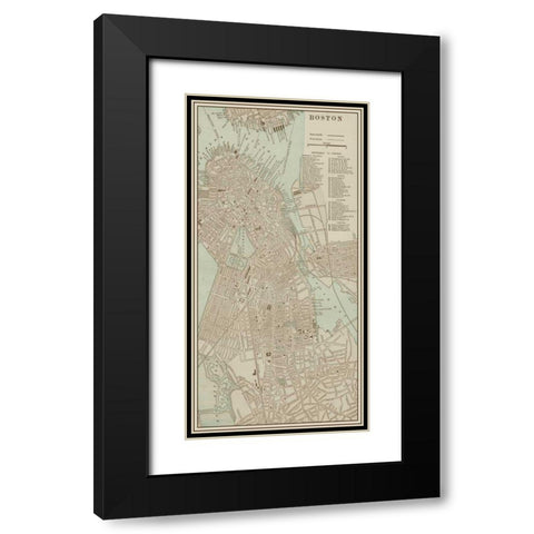 Tinted Map of Boston Black Modern Wood Framed Art Print with Double Matting by Vision Studio