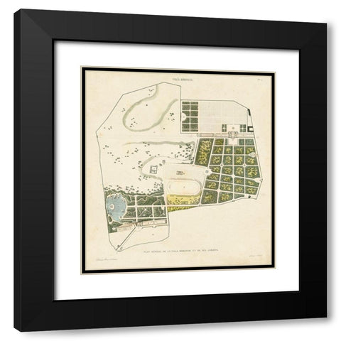 Plan General de la Villa Borghese Black Modern Wood Framed Art Print with Double Matting by Baltard