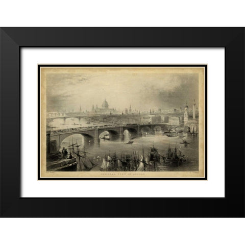 General View of London Black Modern Wood Framed Art Print with Double Matting by Bartlett, W.H.