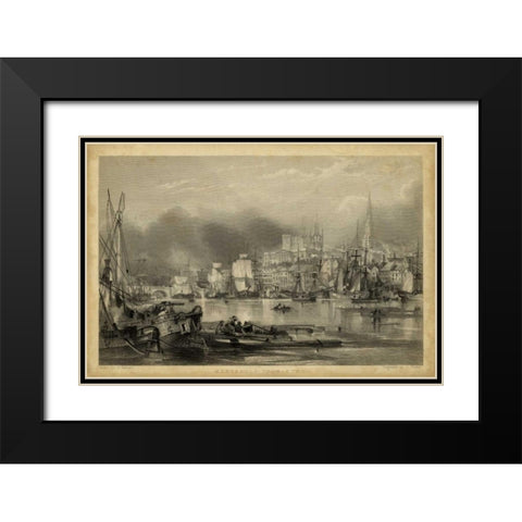 Newcastle Upon Tyne Black Modern Wood Framed Art Print with Double Matting by Balmer, G.